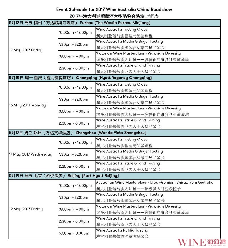 2017年度“澳大利亚葡萄酒中国区大型路演”即将启动