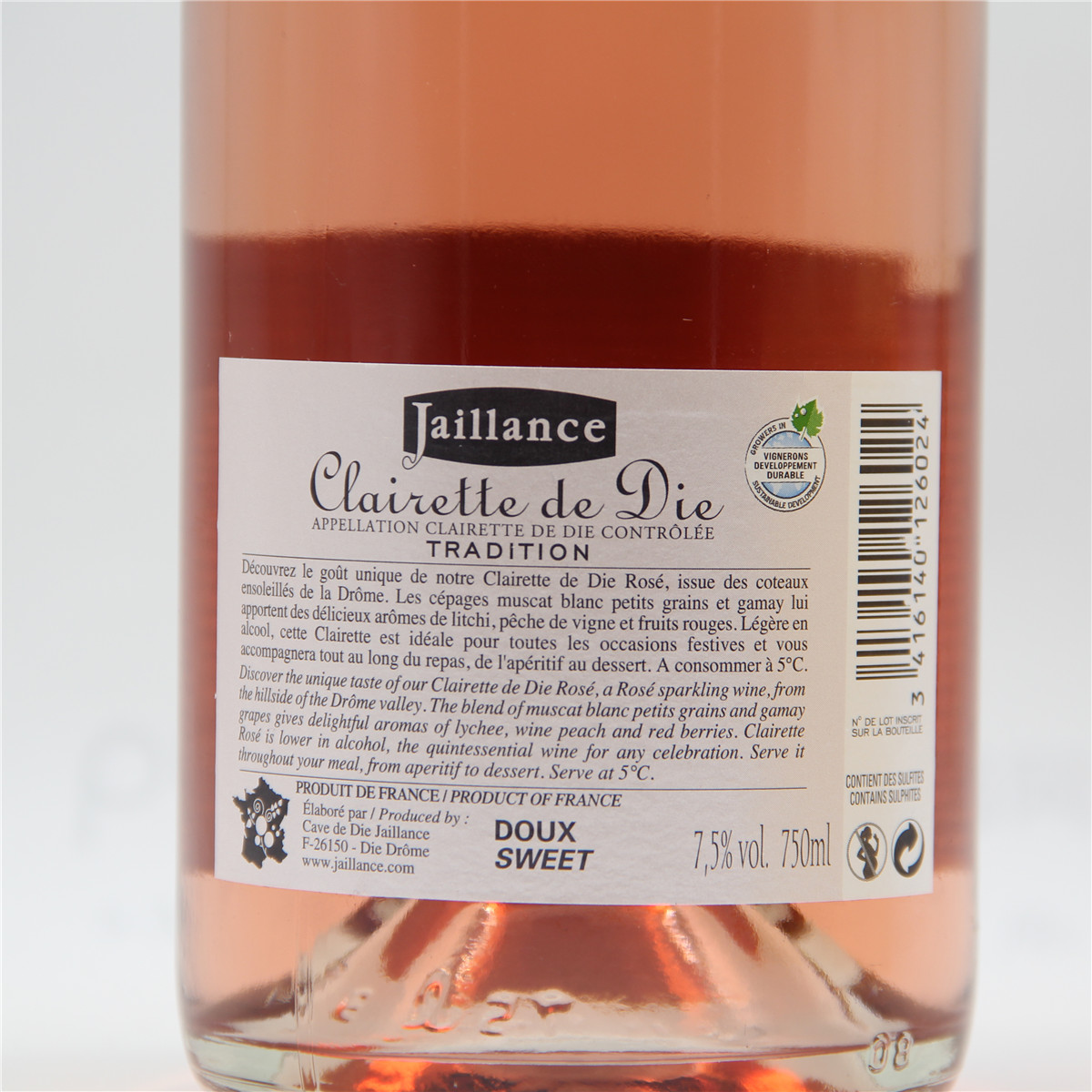 法國波爾多雅釀絲酒莊佳美麝香粉紅女郎AOC高泡甜葡萄酒
