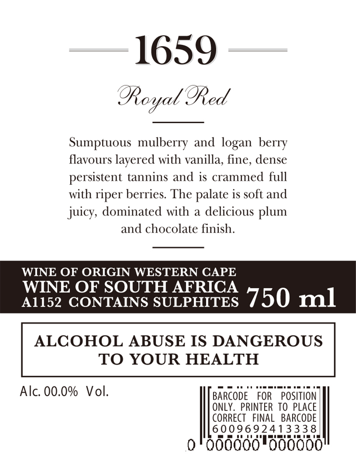 南非西开普猎豹酒庄1659混酿皇家干红葡萄酒 