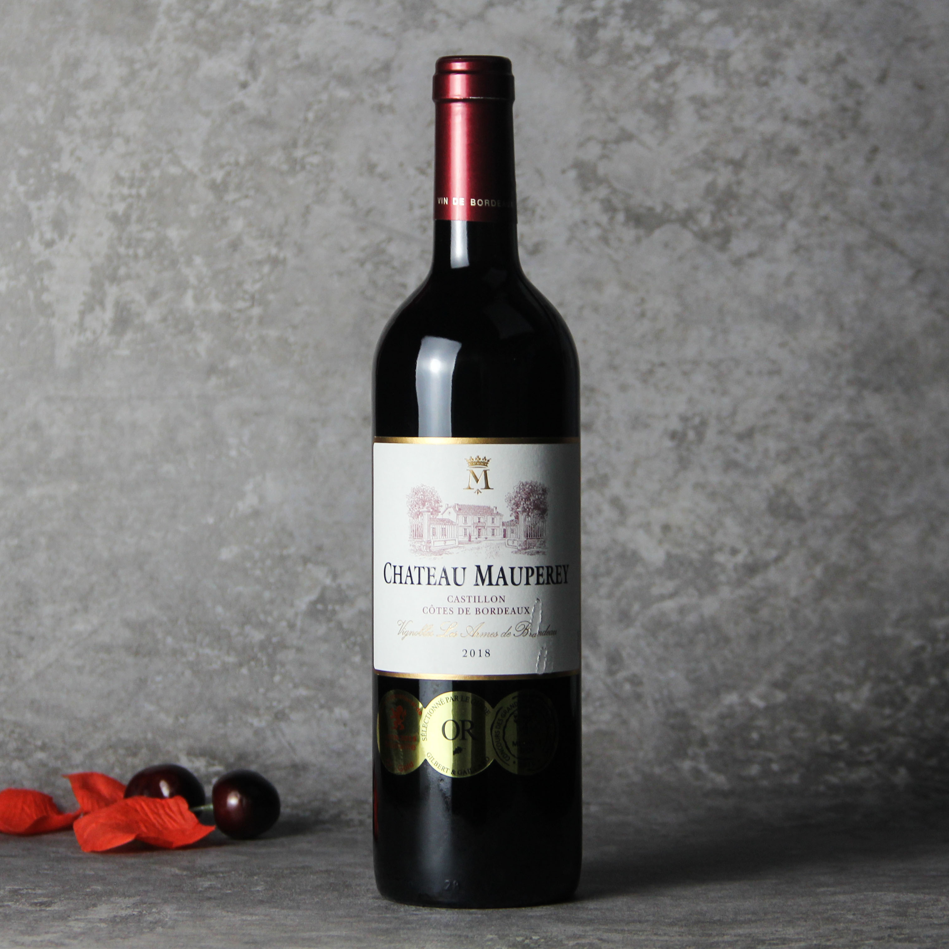 法国卡斯蒂龙产区莫佩里城堡梅洛红葡萄酒红酒