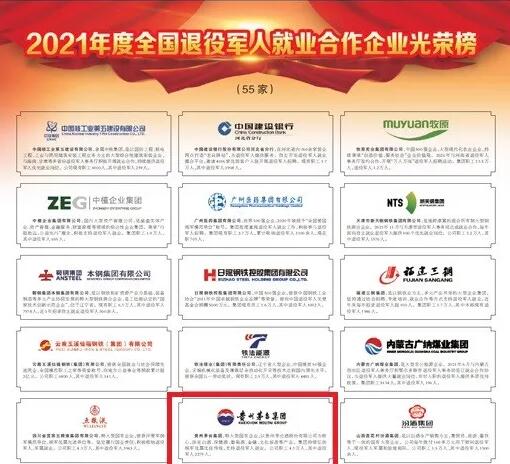 贵州茅台上榜“2021年度全国退役军人就业合作企业光荣榜”